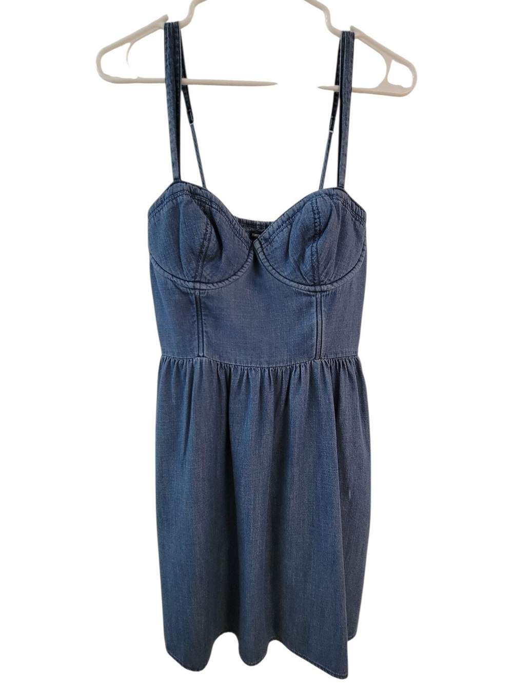 Abercrombie & Fitch Dark Blue Denim Bustier Dress With Pockets Fit And Flare